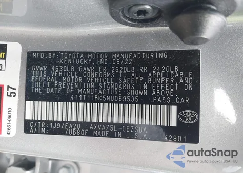 2022 Toyota Camry Se Awd from USA, damaged, VIN 4T1T11BK5NU069535